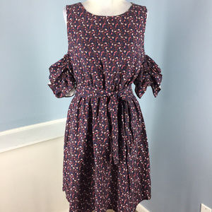 Madewell M Cold shoulder Blue Pink Floral dress